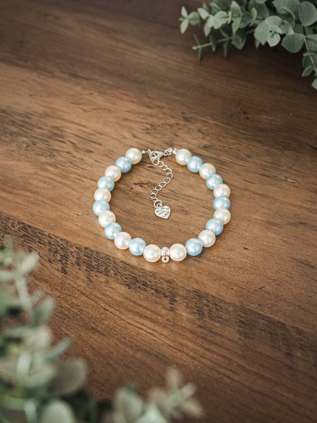 White & Blue Mix Faux Pearl Pet Necklace with Interchangeable Charms (Select Charms Separately)