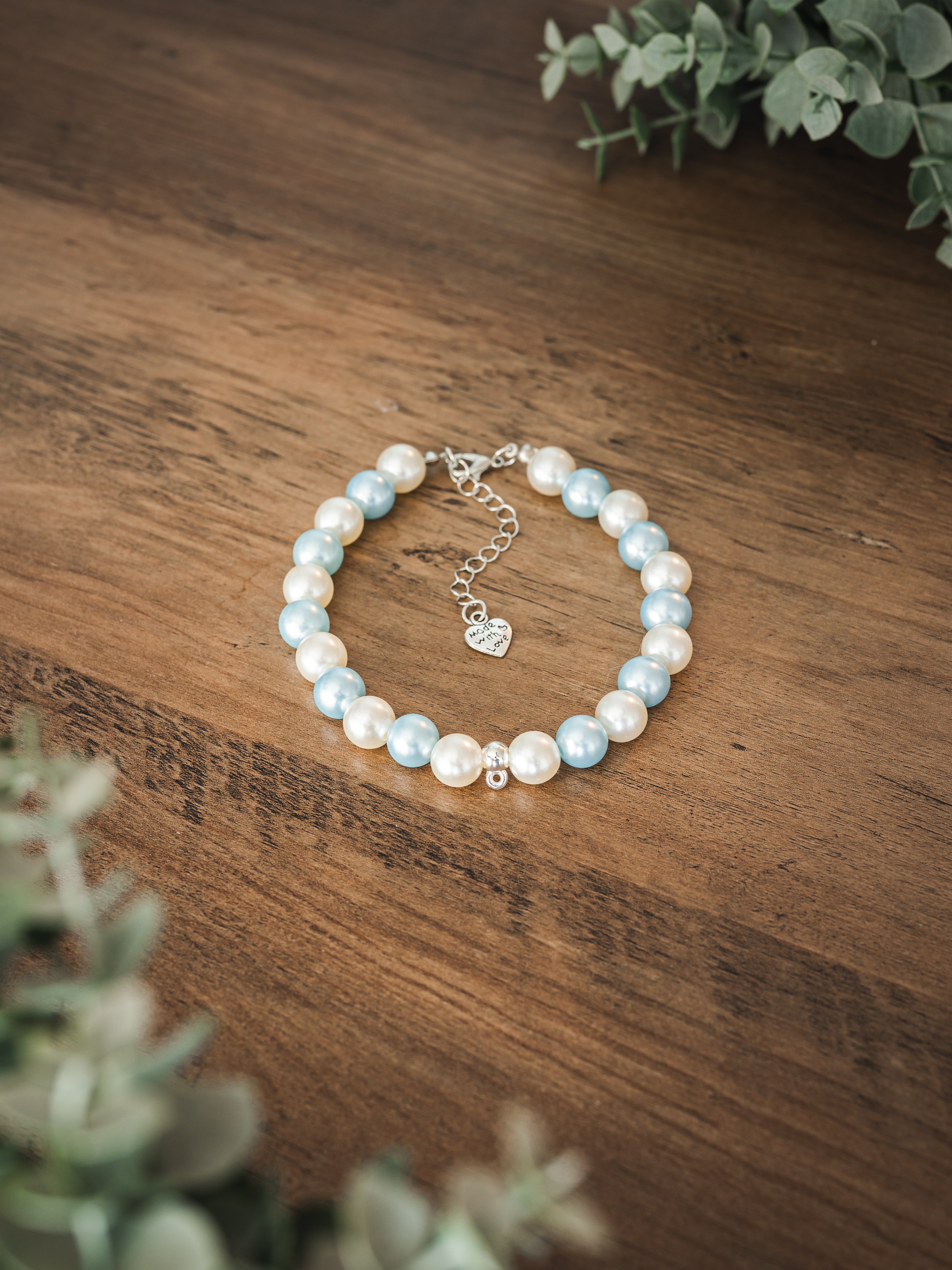 White & Blue Mix Faux Pearl Pet Necklace with Interchangeable Charms (Select Charms Separately)