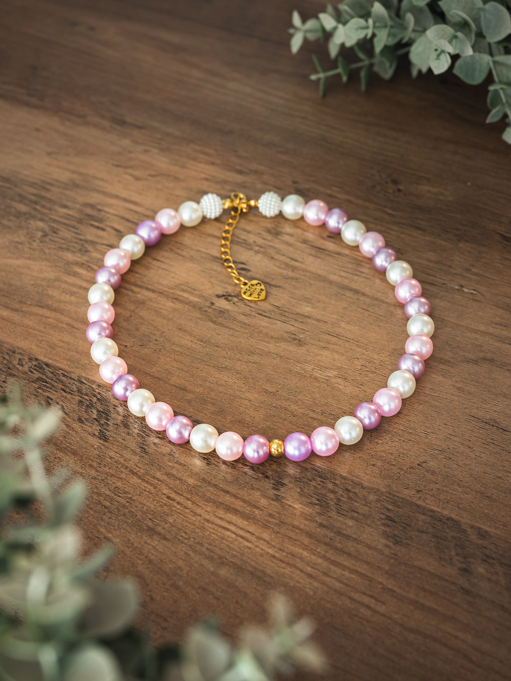 White, Pink & Purple Mix Faux Pearl Pet Necklace with Interchangeable Charms (Select Charms Separately)