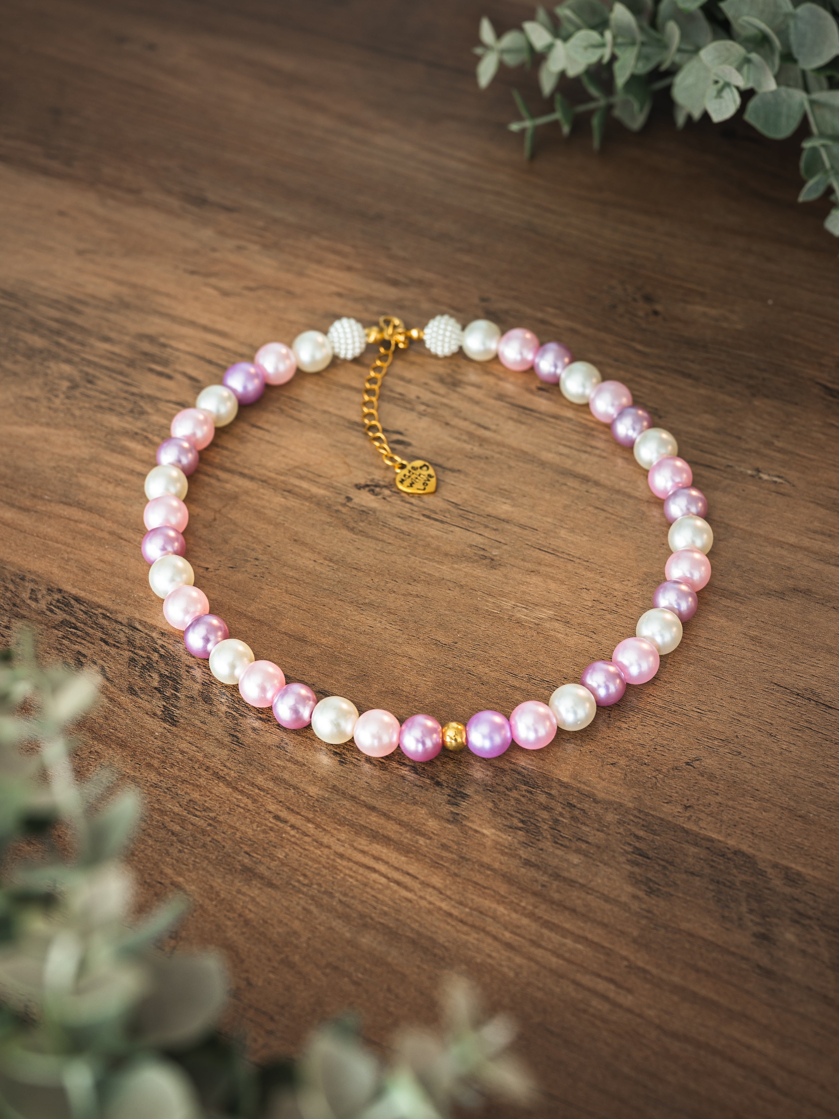White, Pink & Purple Mix Faux Pearl Pet Necklace with Interchangeable Charms (Select Charms Separately)