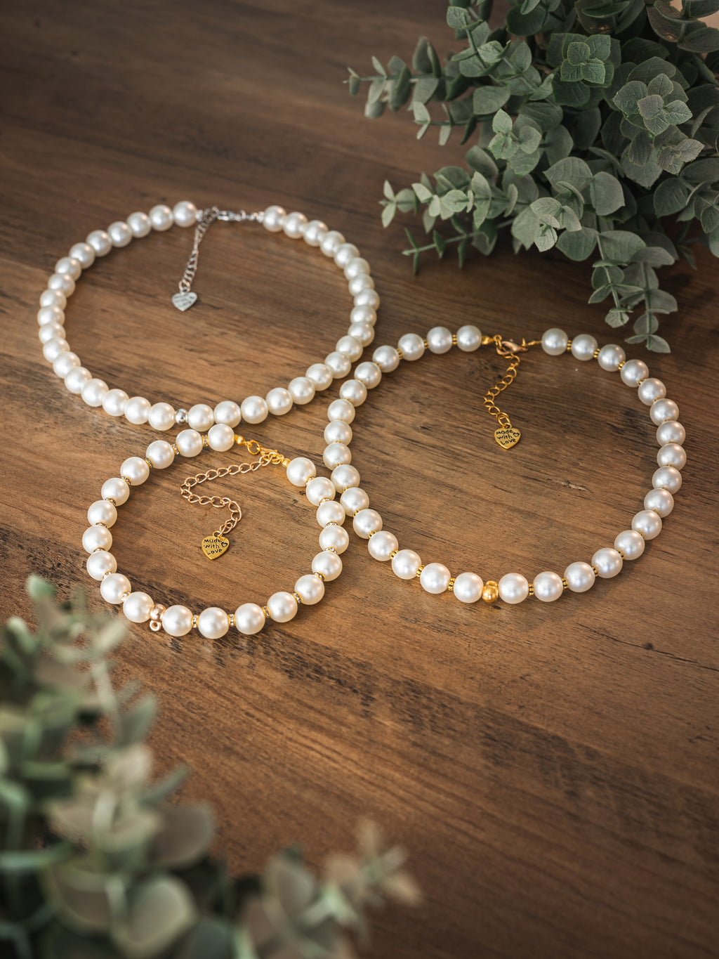 White Faux Pearl Pet Necklace with Interchangeable Charms (Select Charms Separately)