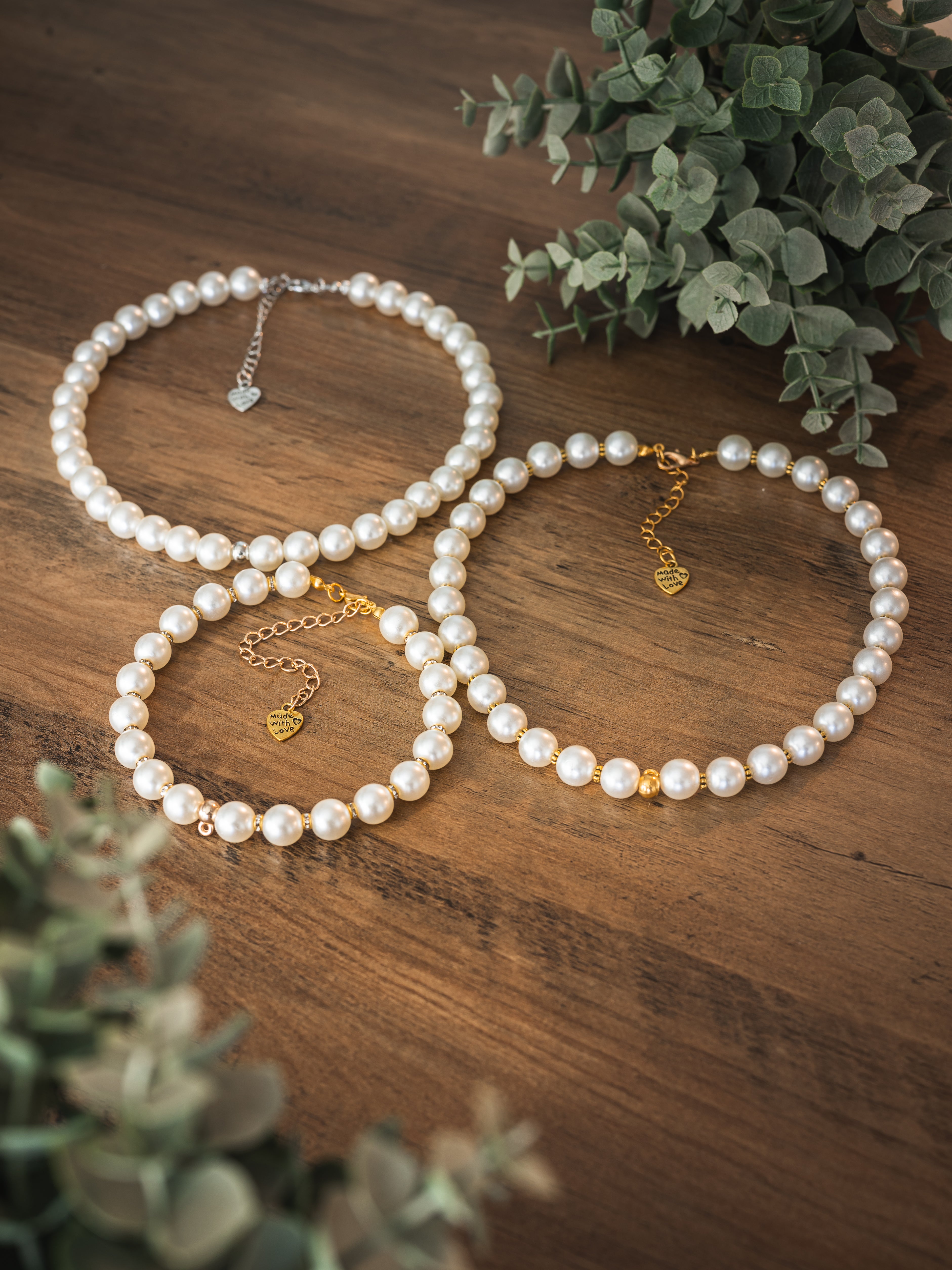 White Faux Pearl Pet Necklace with Interchangeable Charms (Select Charms Separately)