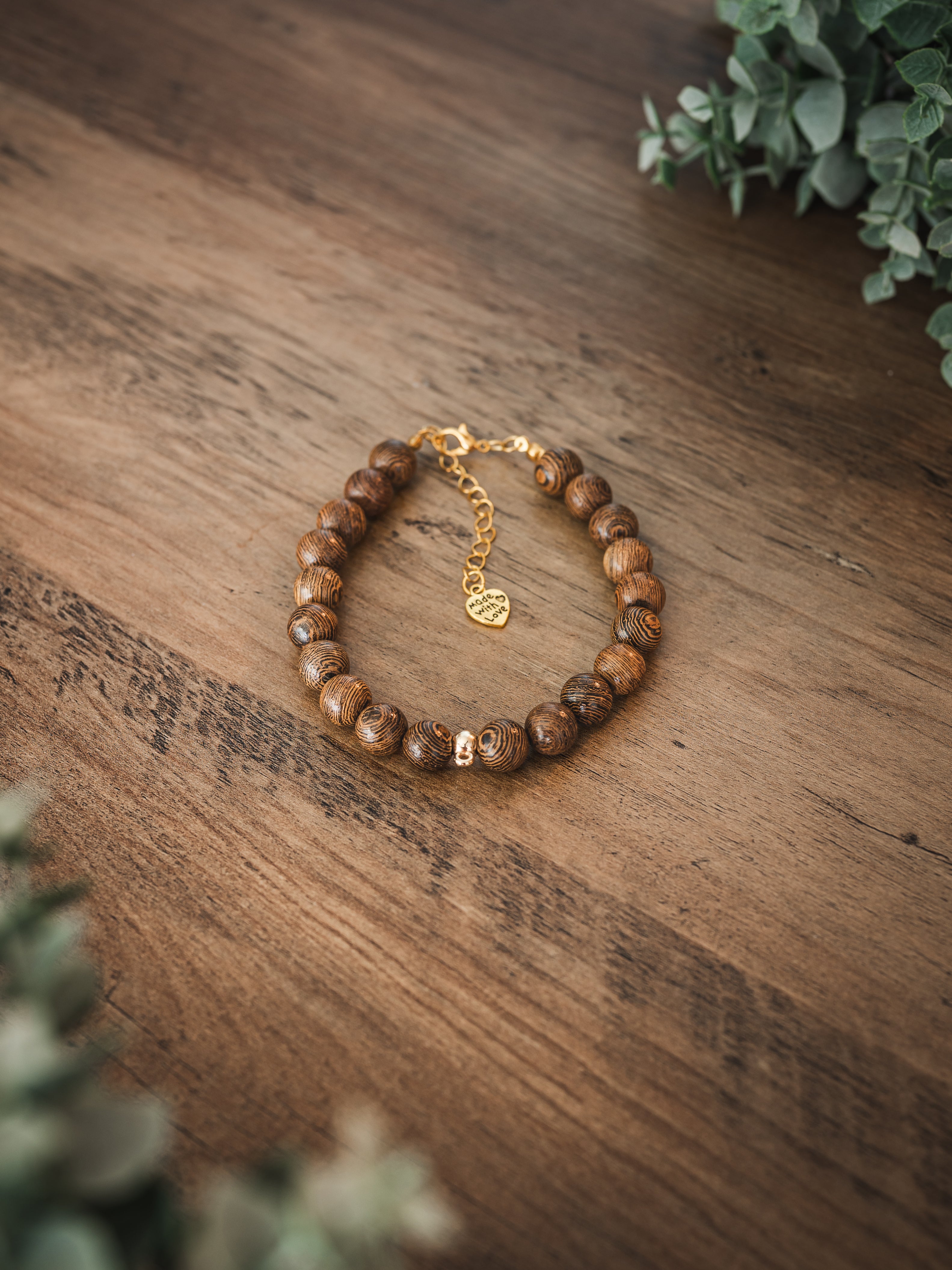 Brown Wooden Bead Pet Necklace with Interchangeable Charms (Select Charms Separately)