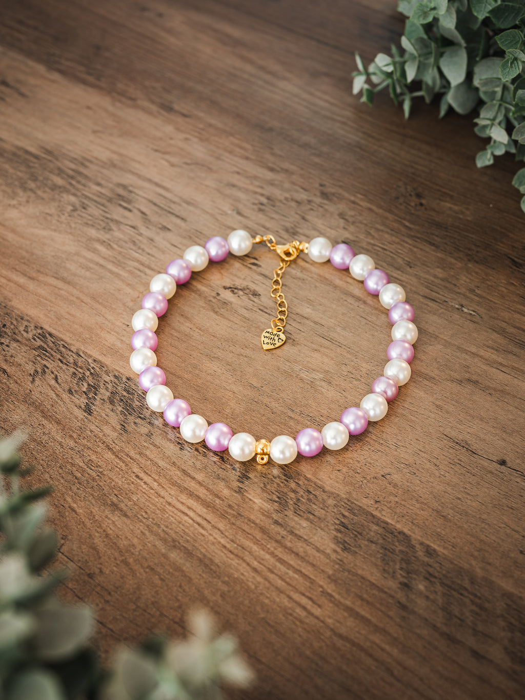 White & Purple Mix Faux Pearl Pet Necklace with Interchangeable Charms (Select Charms Separately)