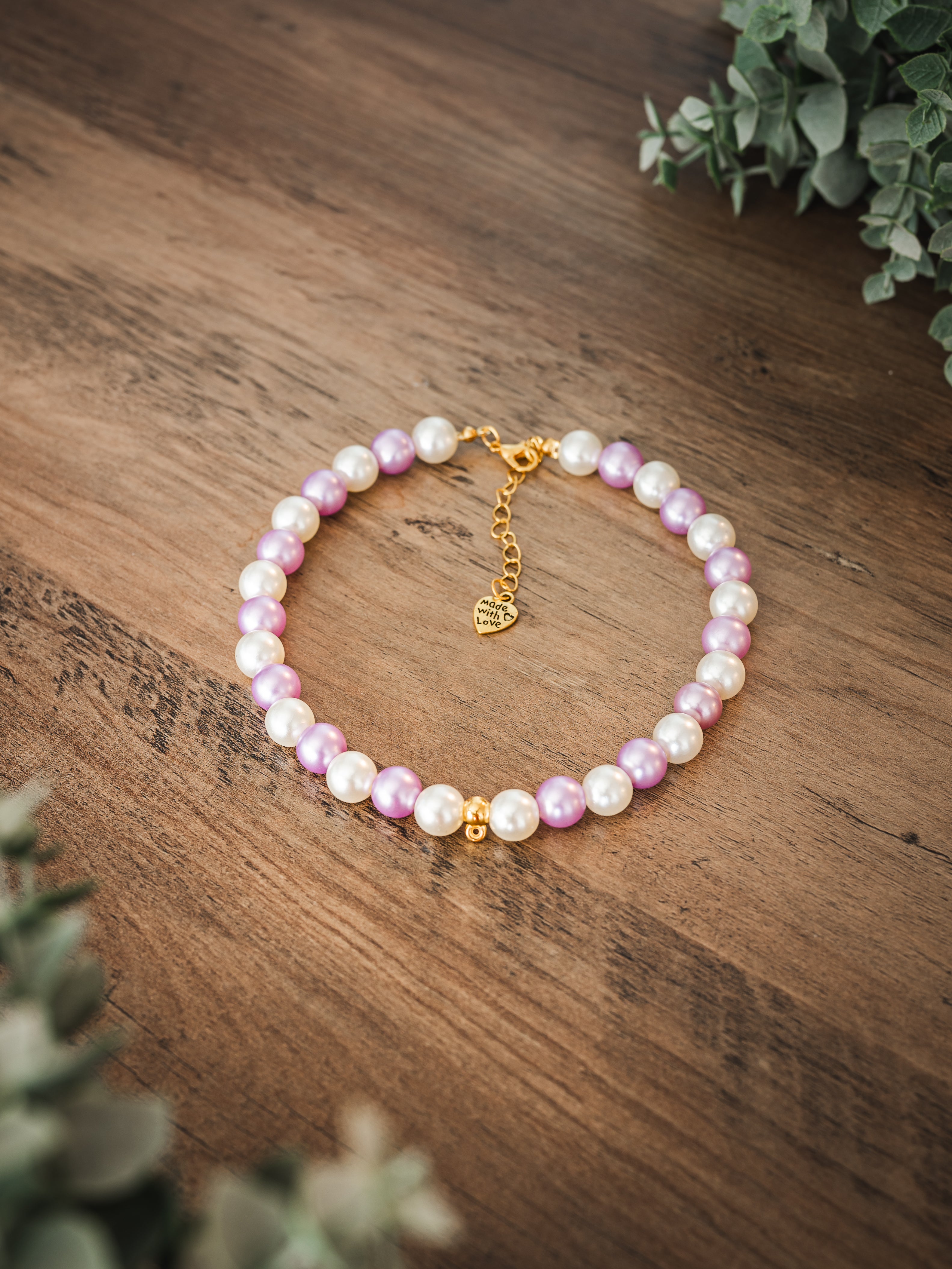 White & Purple Mix Faux Pearl Pet Necklace with Interchangeable Charms (Select Charms Separately)
