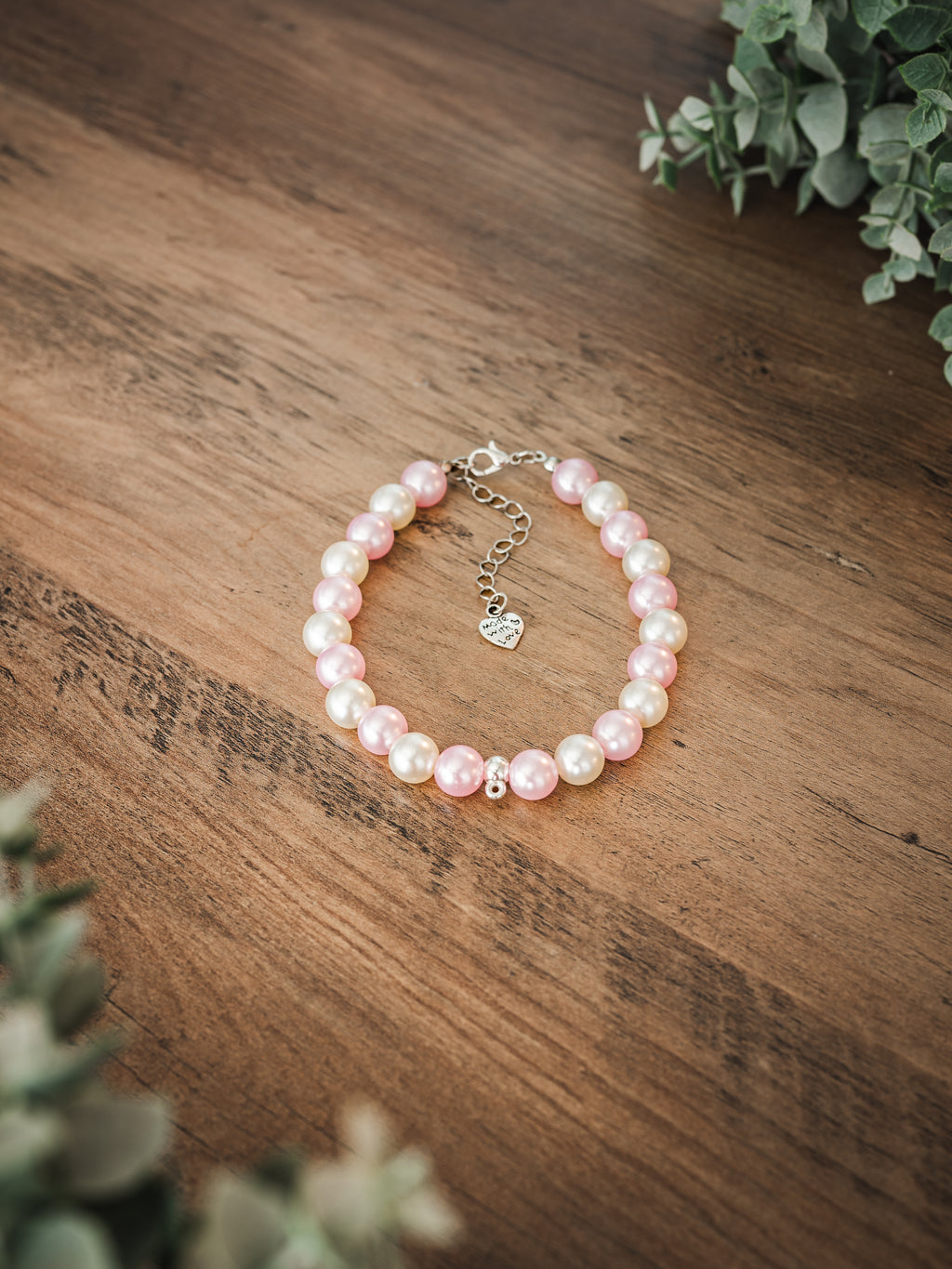 White & Pink Mix Faux Pearl Pet Necklace with Interchangeable Charms (Select Charms Separately)