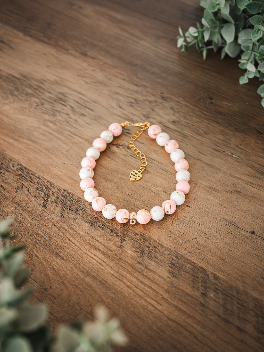 Pink & White Howlite Stone Pet Necklace with Interchangeable Charms (Select Charms Separately)