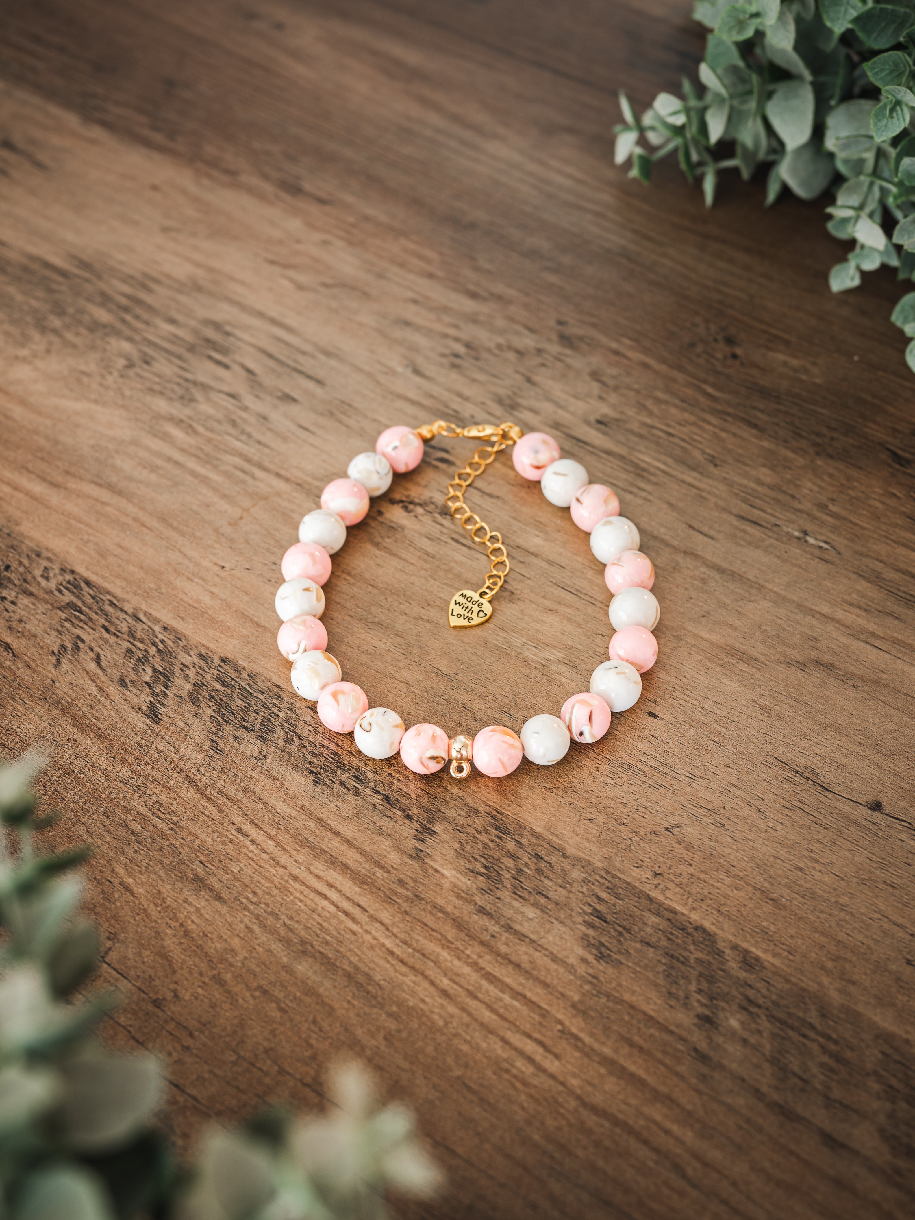 Pink & White Howlite Stone Pet Necklace with Interchangeable Charms (Select Charms Separately)