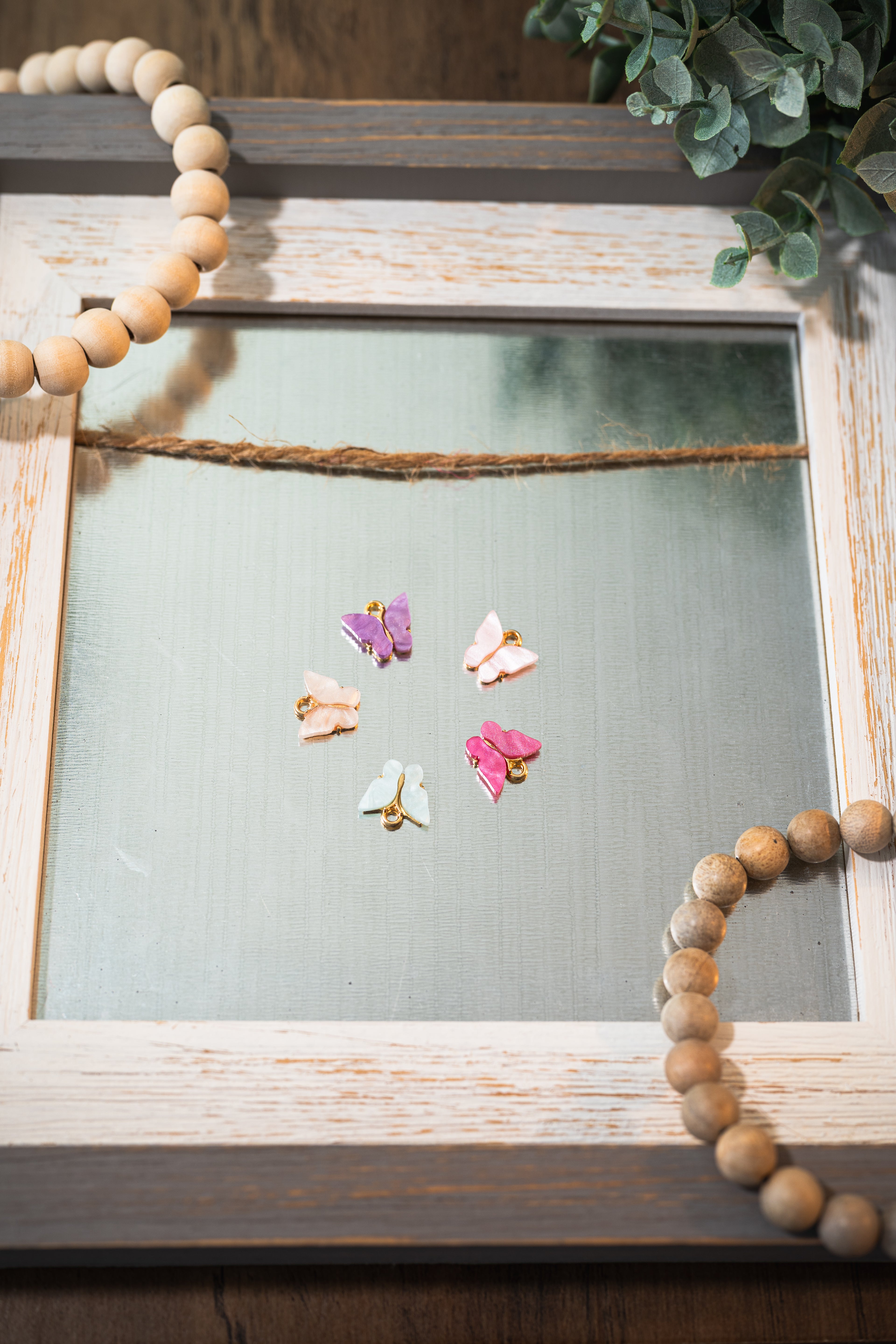 Pastel Acrylic Butterfly Charm with Gold Colour Plated Finish