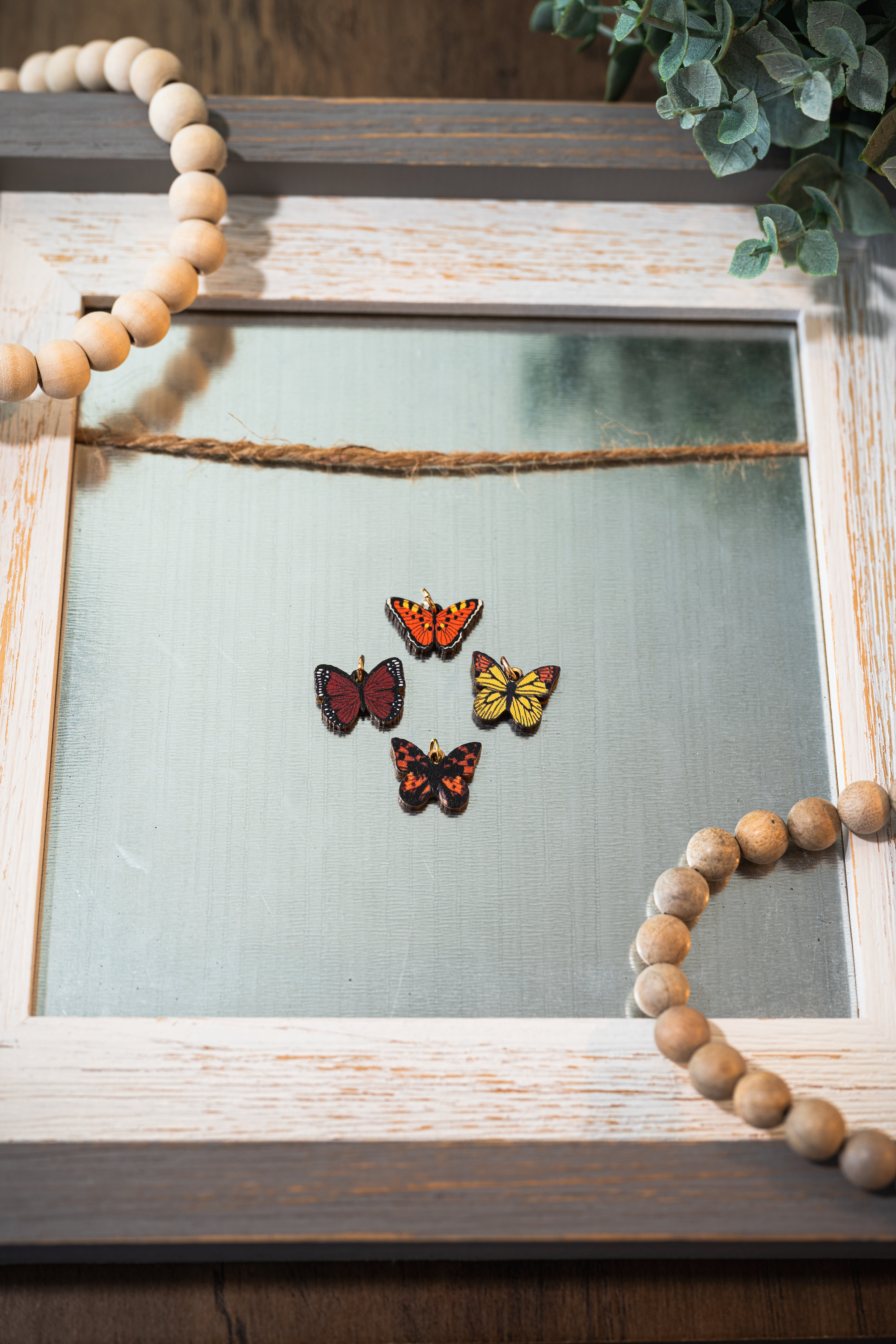 Wood Butterfly Charm with Gold Colour Plated Finish