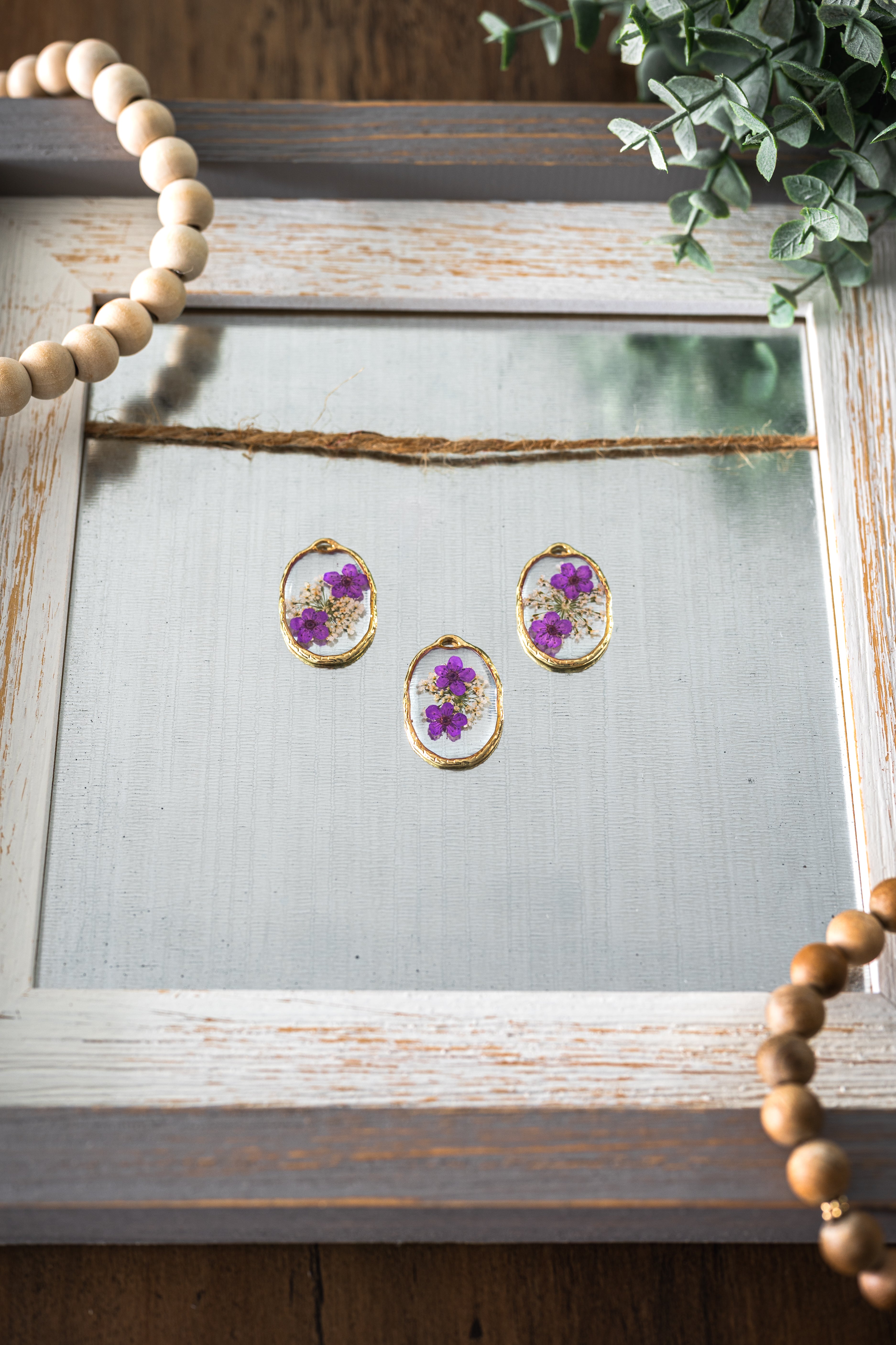 Pressed Flower Charm with Gold Colour Plated Finish